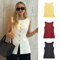 Trendy Knit Vest With Gold Buttons – Versatile Layering Piece For Women (Multiple Colors)