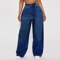 High Waist Wide Leg Flare Jeans Stretchy Denim Pants Comfortable Fit Deep Washed Casual Trousers