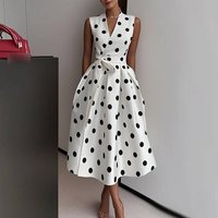 Women's Clothing French-Inspired Polka Dot Wrap Dress - Vintage Flare V-Neck A-Line Sundress For Women