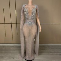 Clothing Deep V Diamond Luxury Cocktail Party Evening Dress Pageant Model Catwalk Performance Costume(Pre sale Ships 15 Days )