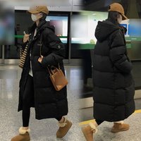  Extra Long Winter Coat Polyester Filling Knee Length Oversized Hooded Parka Loose Fit Korean Streetwear Style