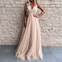 Women's Clothing Autumn Solid Color V-neck Suspender Fashion Temperament Dress Mesh Dress Long Skirt For Women