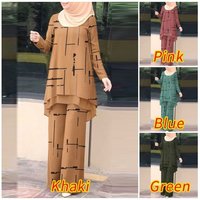 Women's Daily Double-Layer Vertical Strip Four-Sided Elastic Printed Chiffon Elastic Waistband Suit