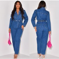 Clothing ins Internet celebrity same style sexy suit collar denim jumpsuit stock