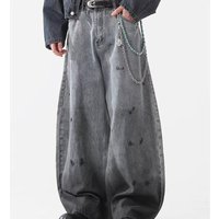 Men's Clothing Deconstructed Washed Scimitar Jeans For Men And Women With Slightly Flared Slimming Loose Casual Straight Wide Leg Trousers