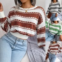 Ins Style 2025 Autumn Winter Fashion Block Long Sleeve Knitted Sweater Clothing