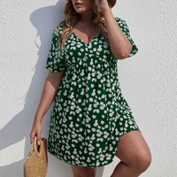 Women's 2024 summer Europe and the United States plus-size women's large waist A-line dress holiday style print dress