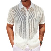 Clothing Casual Shirt Summer Fashion Hollow Breathable Cardigan Solid Short Sleeve Knitted Sweater