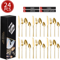 Popular Stainless Steel Tableware Small Waist Knife Fork Spoon 24 Piece Set Western Restaurant Four Piece Knife Fork Spoon Set
