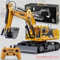 2.4GHz Remote Control Alloy Excavator Toy – Rechargeable Construction Vehicle LED Lights & Realistic Sound Effects – Durable RC Truck