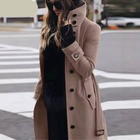 Elegant Wool Blend Trench Coat Slim Fit Long Sleeve Coat Classic Lapel Collar Perfect Office & Casual Wear 