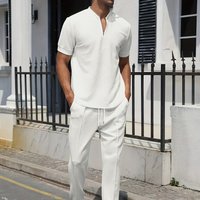 Clothing Suit Casual Short sleeved Stand Collar Waffle Polo Pants Two piece Suit