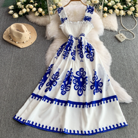 Women’s Clothing Summer New Design Sense Wood Ear Edge Sleeveless Suspender Dress Women's Print Waist Slim Long Skirt