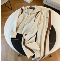 Women's Clothing Goods Street Casual Sports Suits For Women New Style Slim Contrast Color Hooded Sweatshirt Wide Leg Pants Two Piece Suit