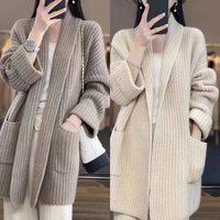 Korean Style Autumn Winter Lazy Style Thick Line Plus Sweater Cardigan Elegant Mid length Loose Knitted Thickened Coat