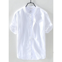 Clothing Chinese Style Stand Collar Linen Shirt Short sleeved Cotton Linen Shirt Summer Thin Loose Casual Linen Shirt Trend