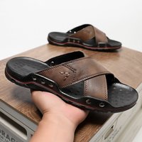 Slippers 47 48 Genuine Leather One Line Slipper Summer Anti Slip Outdoor Wear Beach Sandals Slippers