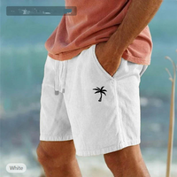 Coconut Print Cotton Linen Shorts Drawstring Elastic Waist Solid Breathable Beach Five Point Casual Pants