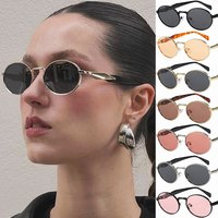 VOOTHOST Classic Round Oval Sunglasses for Women Men Brand Designer Brown Metal Frame Sun Glasses Trend Shades UV400 F0099