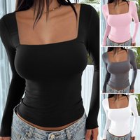 Clothing Square Collar Long Sleeved Pullover Tight Casual Fashion Tops