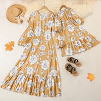 Mother & 2024 Chengjiawang European American long dress big swing hot sale large flower parent outfit stock