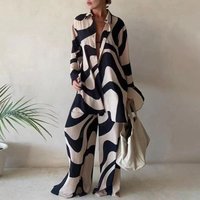 fashion print loose long sleeve shirt + straight pants