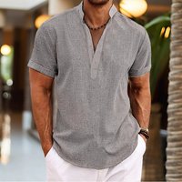Mans Clothing Large Solid Collar Short Sleeve Shirt Sleeve Shaped Simple Shirt