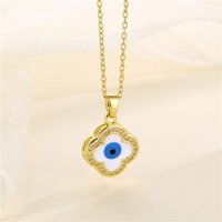 Set Zircon Evil Eye Necklace Four Leaf Grass Eye Pendant Female Wisdom Eye Set with Diamonds Dropping Oil Collar Chain