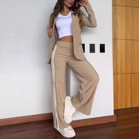 Clothing Style Autumn Winter Casual Lapel Suit Wide Leg Pants Two Piece Set