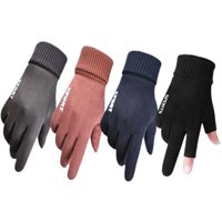 Suede gloves for men and women autumn and winter fishing with two and half fingers plus velvet warm riding and driving motorcycle gloves