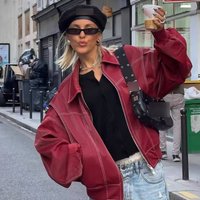 Clothing Trendy PU Jacket Stylish Red & Bomber Coat Street Fashion