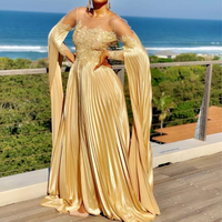 Clothing Autumn Winter Sexy Pleated Off Shoulder Banquet Dress Long Skirt