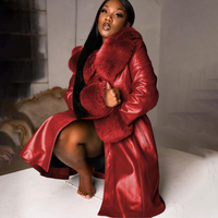 Clothing Autumn Winter Solid Lapel Long Pu Splicing Large Fur Collar Temperament Commuter Coat