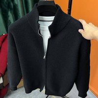 Men's Clothing Cardigan Solid Color Zipper Sweater Versatile Knitted Sweater Autumn And Winter Slim Jacket Collar Half High Outer Wear