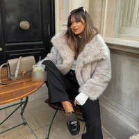 Clothing Luxury Winter Faux Fur Coat Oversized Lapel Jacket Big Fur Collar 