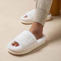 Rabbit hair one fluffy slippers white fashion wear-resistant open-toe thick home flat slippers