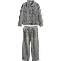 Ropa para hombre, nuevo traje vaquero para hombre, versátil, primavera y otoño, chaqueta jacquard, tendencia informal, camisa con solapa, pantalones
