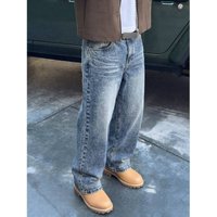 Wide Leg Jeans Snowflake Washed Distressed Retro Loose Straight Leg Trousers American High Street Style Dad Jeans