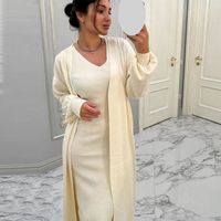 Clothing Knitted Set Long Cardigan Coat + Vest Dress