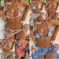 Floral Print Bikini Swimsuit Set Apron Style Top Ties Sexy Two Piece Beachwear Versatile Beach To Bar Style