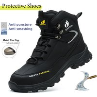 High Top Steel Toe Safety Boots Microfiber Leather Upper Non Slip Rubber Sole Miners Construction & Factory Workers Work Shoes