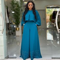 Clothing Spring Summer Round Neck Irregular Lantern Sleeve Top Beaded Wide Leg Pants Suit