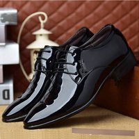 Trendy Pointed Toe Business Formal Shoes Patent Leather Lace up Hairstylist Style