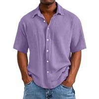 Clothing Fashion Trend Printing Casual Slim Lapel Short Sleeved Waffle Shirt