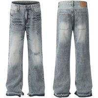 Men's Clothing High Street Washed Loose Wide Leg Large Hole Silhouette Flared Stacked Jeans Jeans