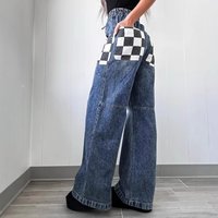 Clothing Products Fashion Casual Loose Plaid Contrast Denim Trousers