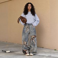Clothing 3D Optical Print Denim Jeans Bear Bow Design England Style Fashion Spring Autumn Summer Regular Fit Polyester