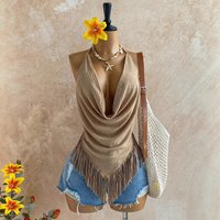 Women's Sexy Halter Neck Top Sleeveless Backless Tie Waist Slim Fit Casual Vacation Style Vest