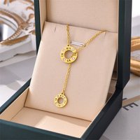Titanium Steel Necklace Double Ring Stainless Steel Pendant Necklace Versatile Do Not Fading Lucky Clover Clavicle Chain Jewelry for women