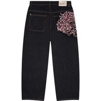 Japanese Style Harajuku Jeans Streetwear American Vintage Style Heavy Duty Cherry Blossom Embroidery Relaxed Straight Leg Long Pants